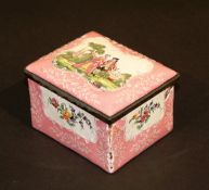 A 19th Century French enamelled box, the lid painted with cartouche depicting a lady and gentleman