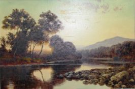 GERALD COULSON (1900- ) "Lowland river landscape with hills rising in the background", oil on