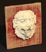 A 16th / 17th Century Venetian ivory mask of a lion mounted on a velvet covered board, size of