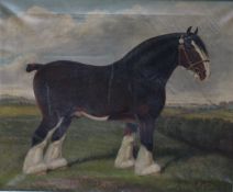 ALBERT CLARK & SON (1849-1928) "Shire horse in a landscape", oil on canvas, signed and dated 1910