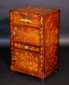 A 19th Century Dutch walnut and floral marquetry inlaid dwarf cabinet, the top with ribbon and
