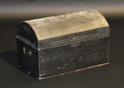 A late 18th Century dome top trunk with fabric covering, bearing label to interior "Thomas Cox,