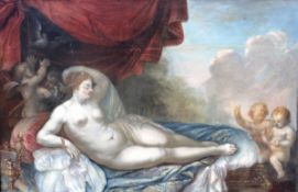 18TH CENTURY FRENCH SCHOOL "Venus recumbent on a chaise longue with various putti and cherubs in