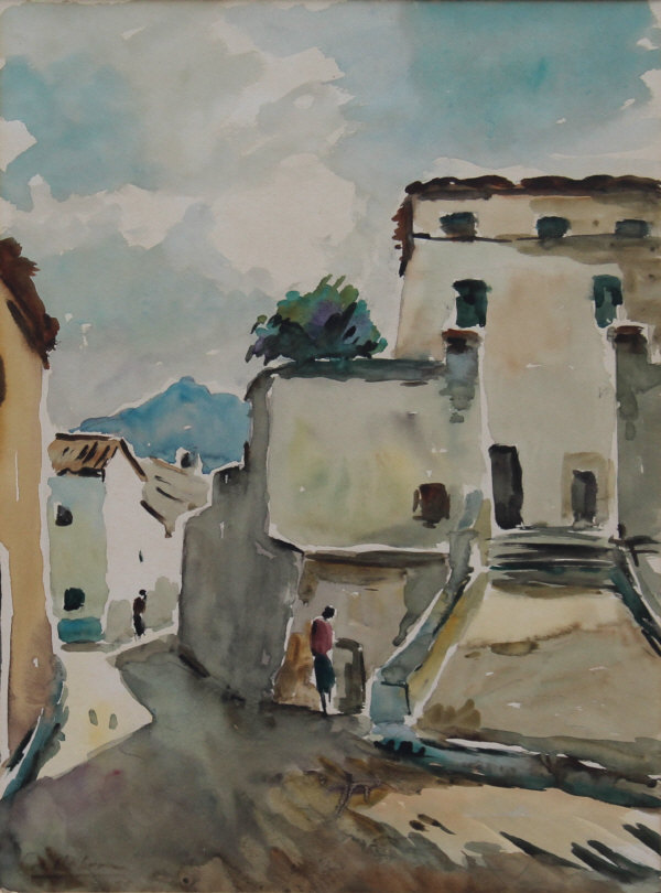 MATTEU LLOBERA "Street scenes with figures", watercolours, a pair, both signed bottom left ( - Image 2 of 2