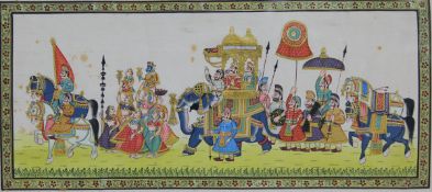 19TH CENTURY MOGHUL SCHOOL "Royal Procession with figures in elaborate howdah with elephant and many