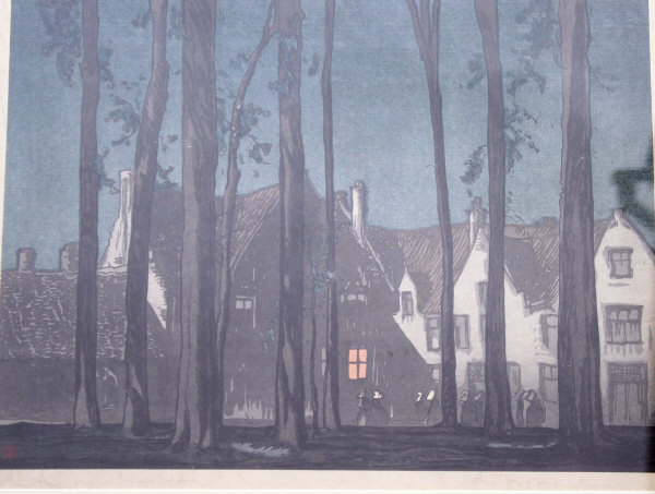 AFTER YOSHIJURO URUSHIBARA (1888-1953) "The Beguinage, Bruges", wood cut in colours AFTER FRANK