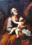 FRANCESCO BOCCACCINO (1680-1750) "Saint Joseph with child upon his lap", oil on canvas, unsigned,