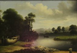 JOHN WALLACE-TUCKER (1808-1869) "At Countets Weir nr Exeter", a river landscape with boats and