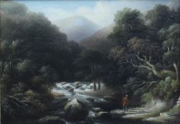 JOHN WALLACE-TUCKER (1808-1869) "The River ?? elon .... Fingal Bridge", with figure fishing in