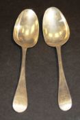 A pair of George I silver Old English pattern tablespoons (by Paul Honet, London 1723), 4.4 oz.