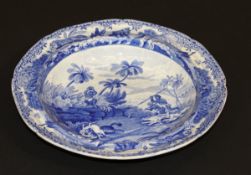 A Spode blue and white "Indian Sporting Series - Chase after a Wolf" pattern bowl, bears impressed