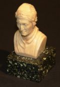 A 19th Century Sienna marble bust of Dante, raised on a square granite plinth base, 12.5 cm high.