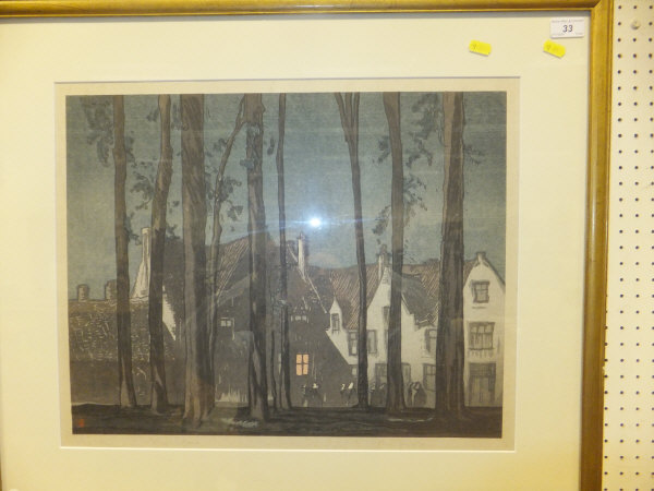 AFTER YOSHIJURO URUSHIBARA (1888-1953) "The Beguinage, Bruges", wood cut in colours AFTER FRANK - Image 2 of 8