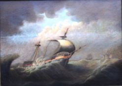 19TH CENTURY ENGLISH SCHOOL IN THE MANNER OF ADOLPHUS KNELL (1805-1875) "Ships in a squall", oil