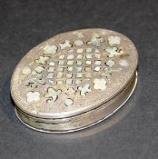 A 19th Century Continental white metal mother of pearl and tortoiseshell hinge lidded trinket box of