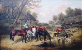 AFTER J F HERRING SNR (1795-1865) "Farmyard scene with horses, ducks, pigs, goats and chickens