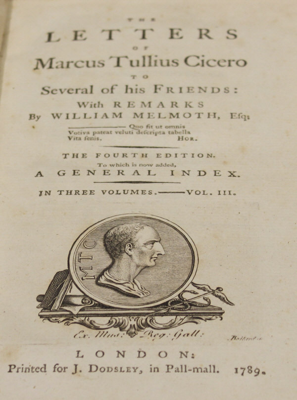 Volumes I-III - "The Letters of Marcus Tullius Cicero to Several of His Friends: with Remarks by - Image 4 of 4