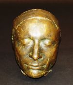 A 19th Century Italian bronze life mask, believed to be of John Keats (1795-1821), 18.5 cm high