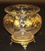 A 19th Century Continental dimpled glass footed bowl of baluster form with flared rim and gilt