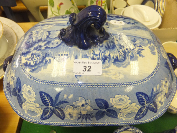 A 19th Century blue transfer decorated tureen depicting "British Scenery", a Spode's "Italian" - Image 2 of 7