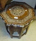 An Indian rosewood and inlaid octagonal occasional table