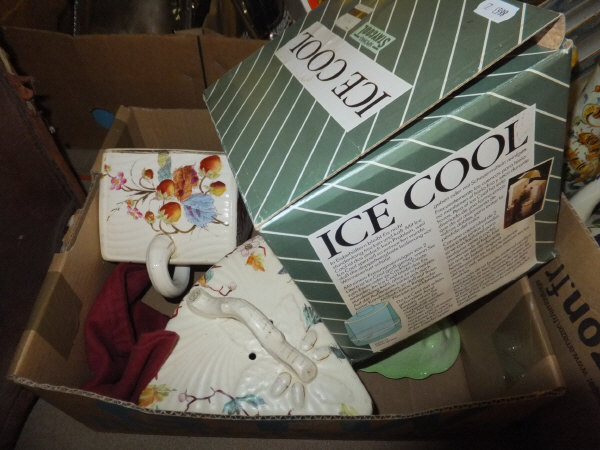 Three boxes of various English and European chinawares to include majolica jug, green leaf plates, - Image 2 of 4