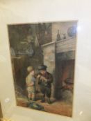 19TH CENTURY BRITISH SCHOOL "Young children with dead bird and cat", watercolour heightened with