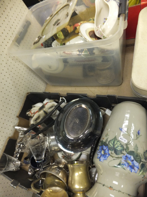 Six boxes and two suitcases of various sundry china, glassware, plated wares, ornaments, - Image 4 of 6