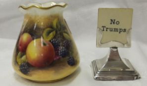 A Royal Worcester vase with flared rim painted with fruit by R Poole (signed), and bearing No.