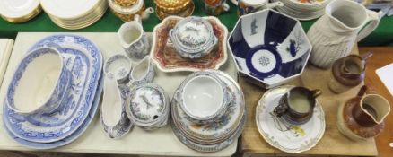 A collection of decorative ceramics and dinner wares to include three "Willow" pattern meatplates, a