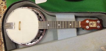 A Harold Walden ukulele, housed in a black carrying case