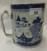 A large 19th Century Chinese blue and white mug with entwined handle   CONDITION REPORTS  Approx