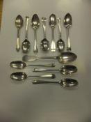 A collection of twelve various silver teaspoons