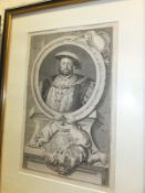 AFTER HANS HOLBEIN "Henry VIII memorial portrait", black and white engraving by J Houbraken,