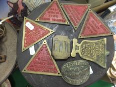 A collection of miscellaneous items to include a quantity of brass labels to include "Stocksons &