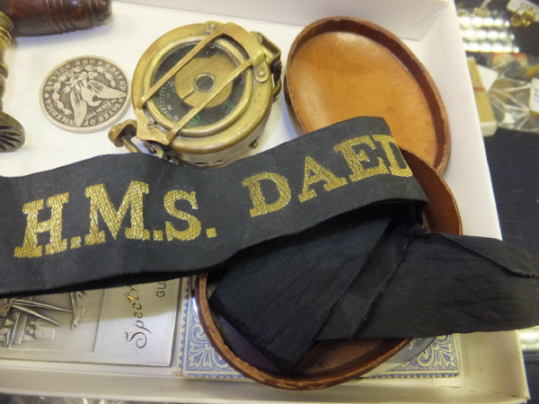 A box of sundry items to include 19th Century corkscrew, marching compass, a medallion inscribed " - Image 4 of 4
