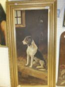 AFTER LANDSEER "Hound in kennels", oil on canvas, unsigned, together with a black and white