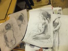 A quantity of various charcoal and other nude and portrait studies, two oil portrait studies and