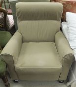 A modern scroll arm reclining armchair with taupe upholstery