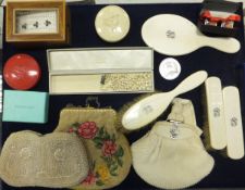 An ivory backed dressing table set, a pack of cards and other assorted ephemera   CONDITION REPORTS