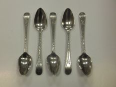 A set of five George III silver bright cut teaspoons (by Peter, Anne and William Bateman, London,