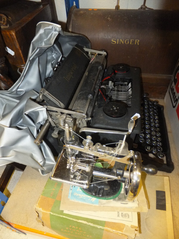 An Imperial typewriter, Singer sewing machine and child's Singer sewing machine