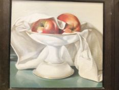 VALERY KORO-SHILOW "Still life with two apples", oil on canvas, mounted on board, unsigned,