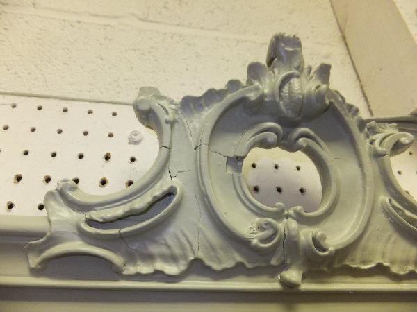 A grey / green painted rectangular wall mirror with a scrolling acanthus surmount   CONDITION - Image 3 of 5