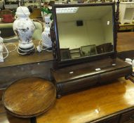 A 19th Century mahogany toilet mirror, the rectangular plate above two drawers and an elm lazy