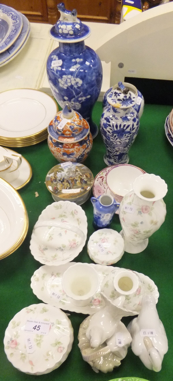 A collection of decorative china wares and ceramics to include a Chinese porcelain jar and cover