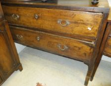 A George III mahogany chest of two long drawers on square supports (for restoration)