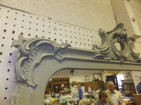 A grey / green painted rectangular wall mirror with a scrolling acanthus surmount   CONDITION - Image 2 of 5