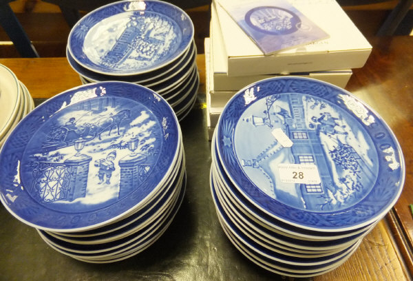 A collection of 39 Royal Copenhagen porcelain collectible plates, dating from the 1970's, 1980's,