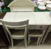 A modern cream finish dressing table, raised on square tapering reeded legs, together with a